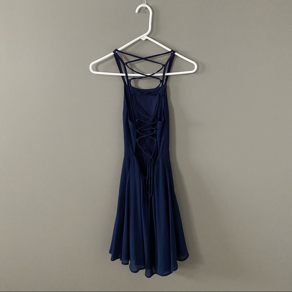 Lulus Lace Up Back Navy Homecoming Dress - Picture 3 of 4